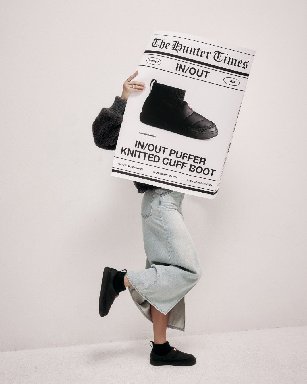 レディース イン/アウト パファー ニッテッド カフ ブーツ - ブラック