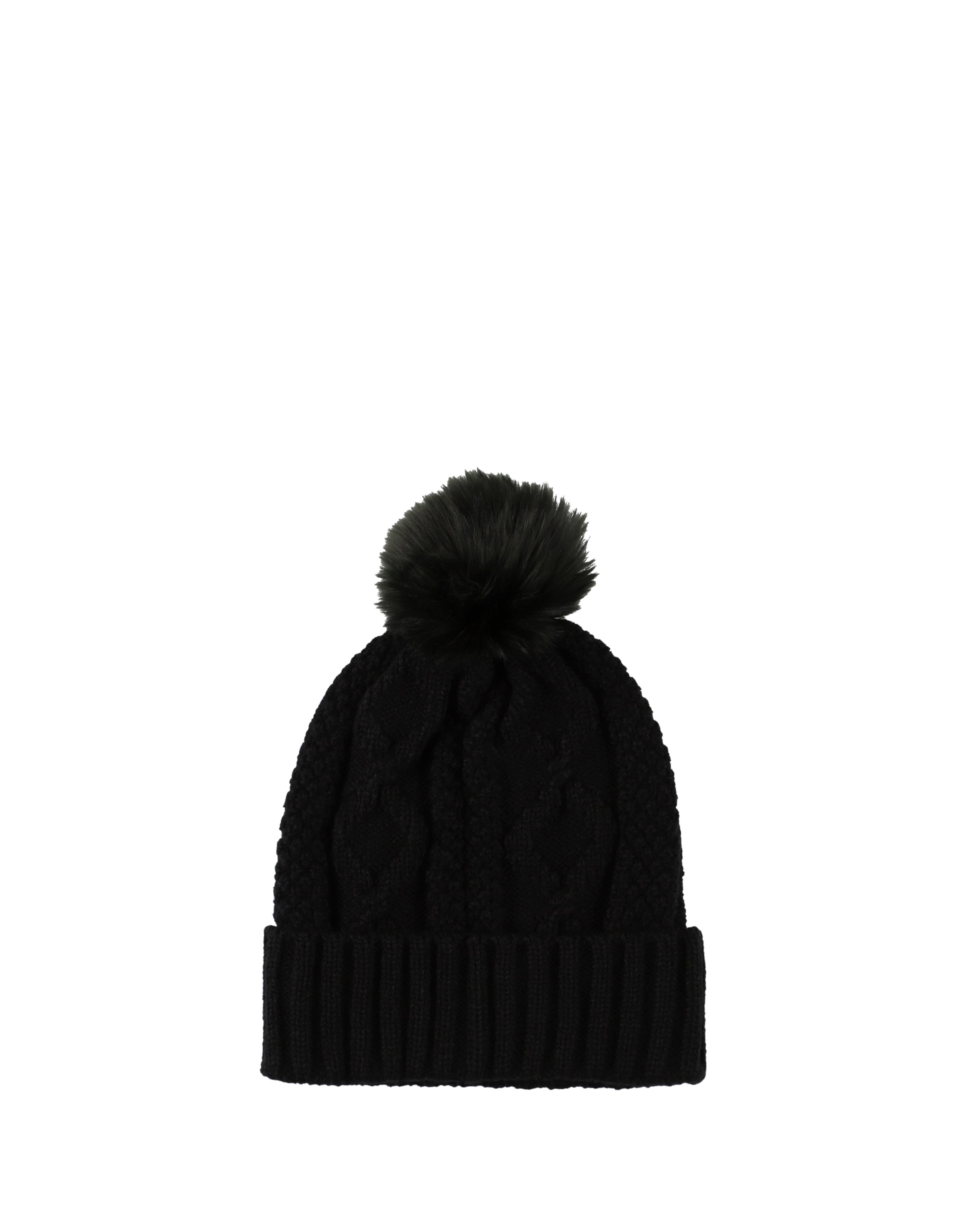 ケーブル ニット ポン ビーニー - ブラック