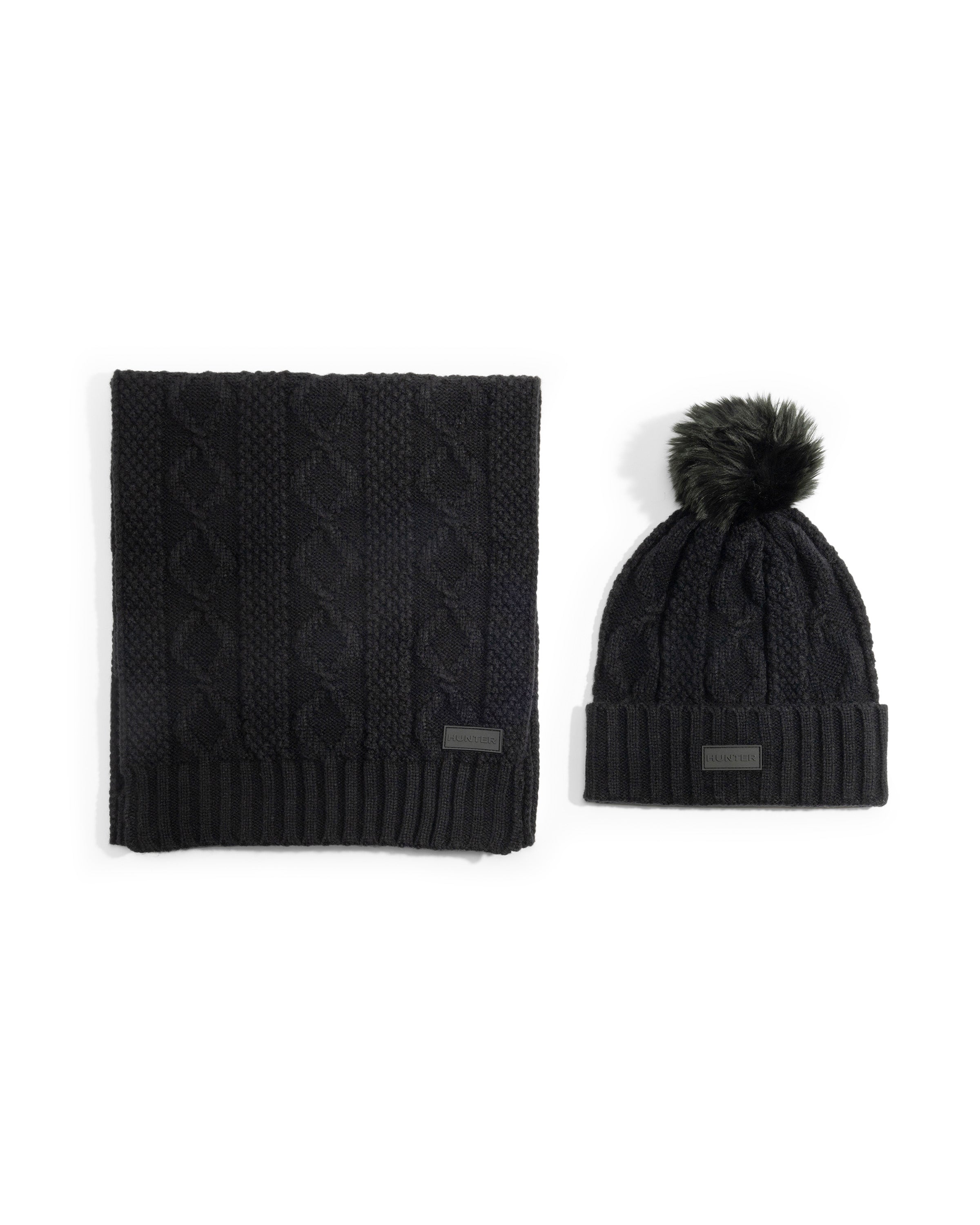 ケーブル ニット ポン ビーニー - ブラック