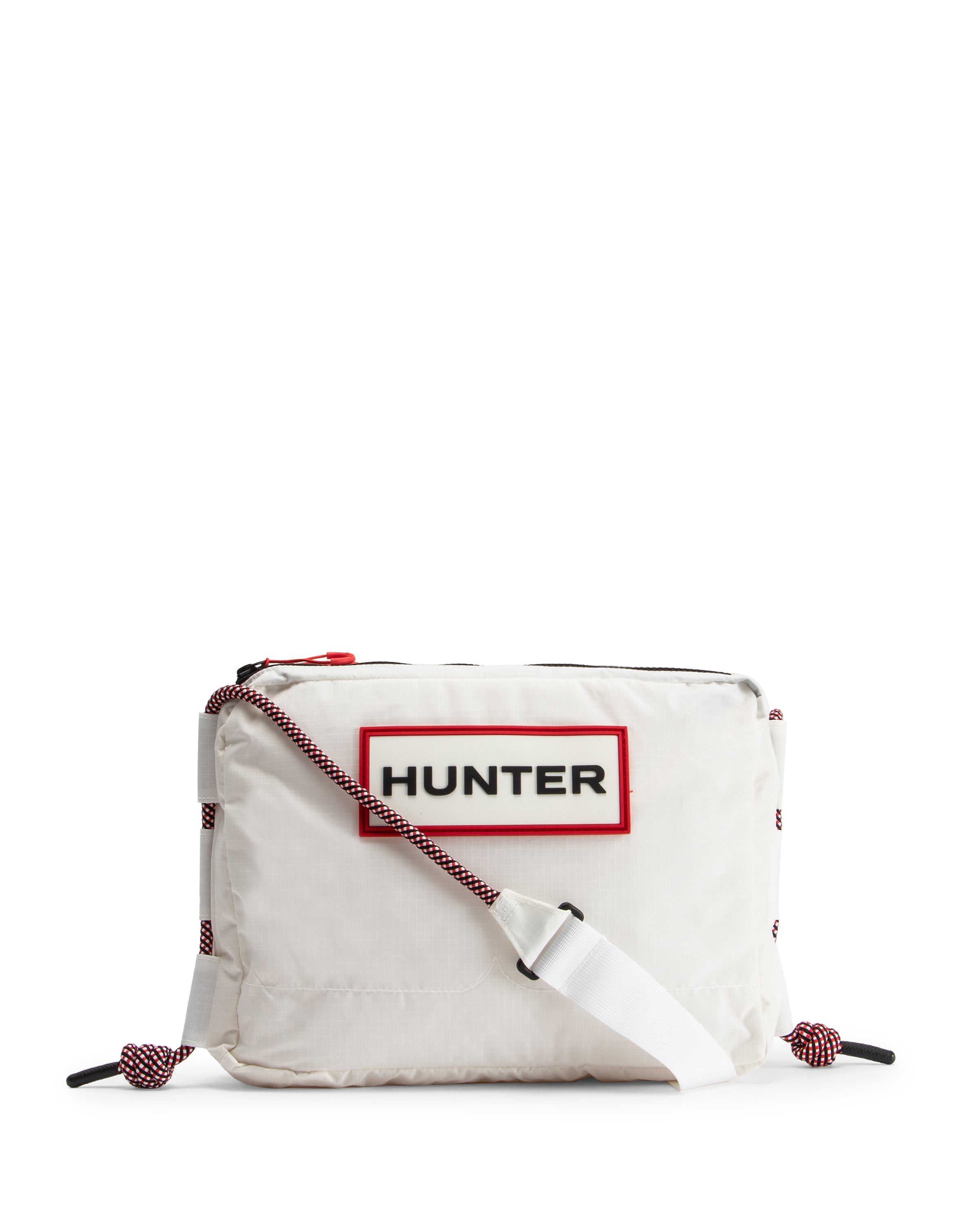 トラベル リップストップ リサイクル ナイロン サコッシュ - ホワイト/レッド ボックス ロゴ