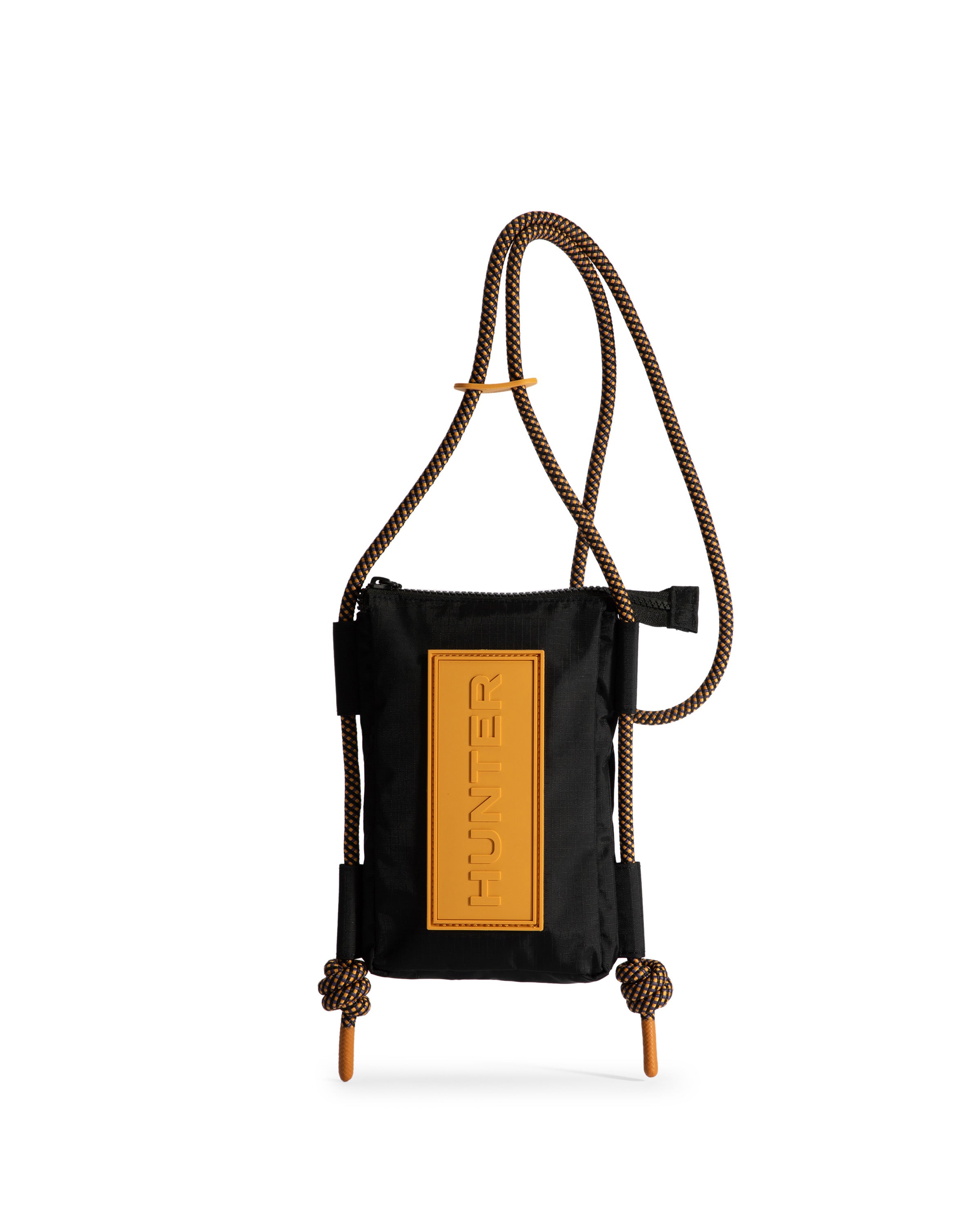 トラベル リップストップ リサイクル ナイロン フォンポーチ - ブラック / リッチオーカー