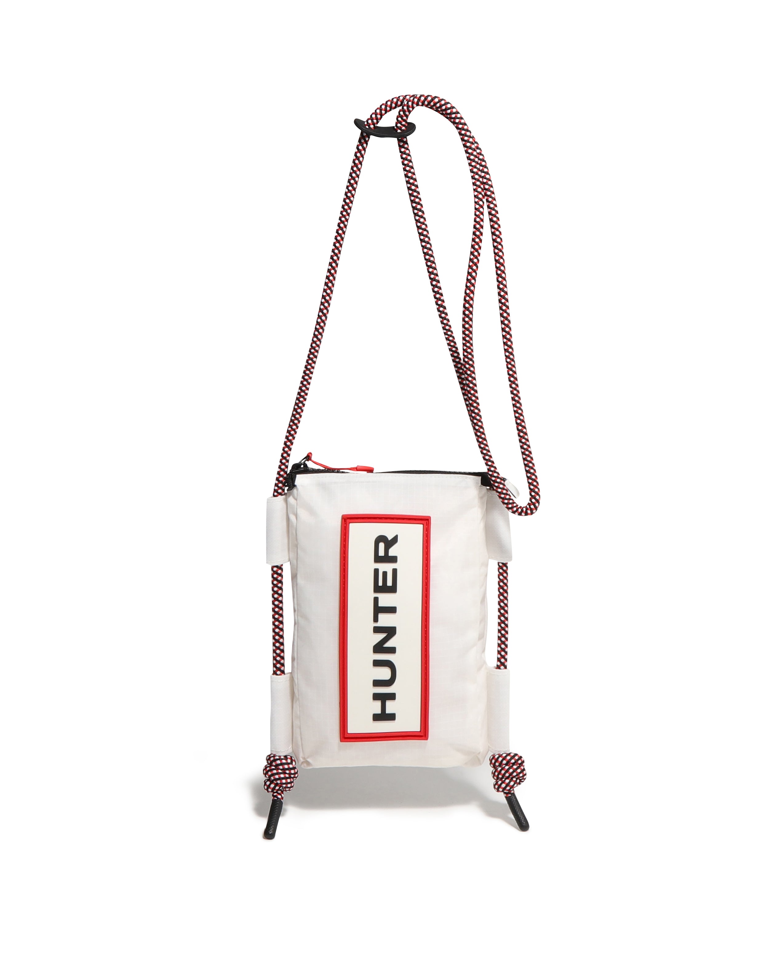 トラベル リップストップ リサイクル ナイロン フォンポーチ - ホワイト/レッド ボックス ロゴ