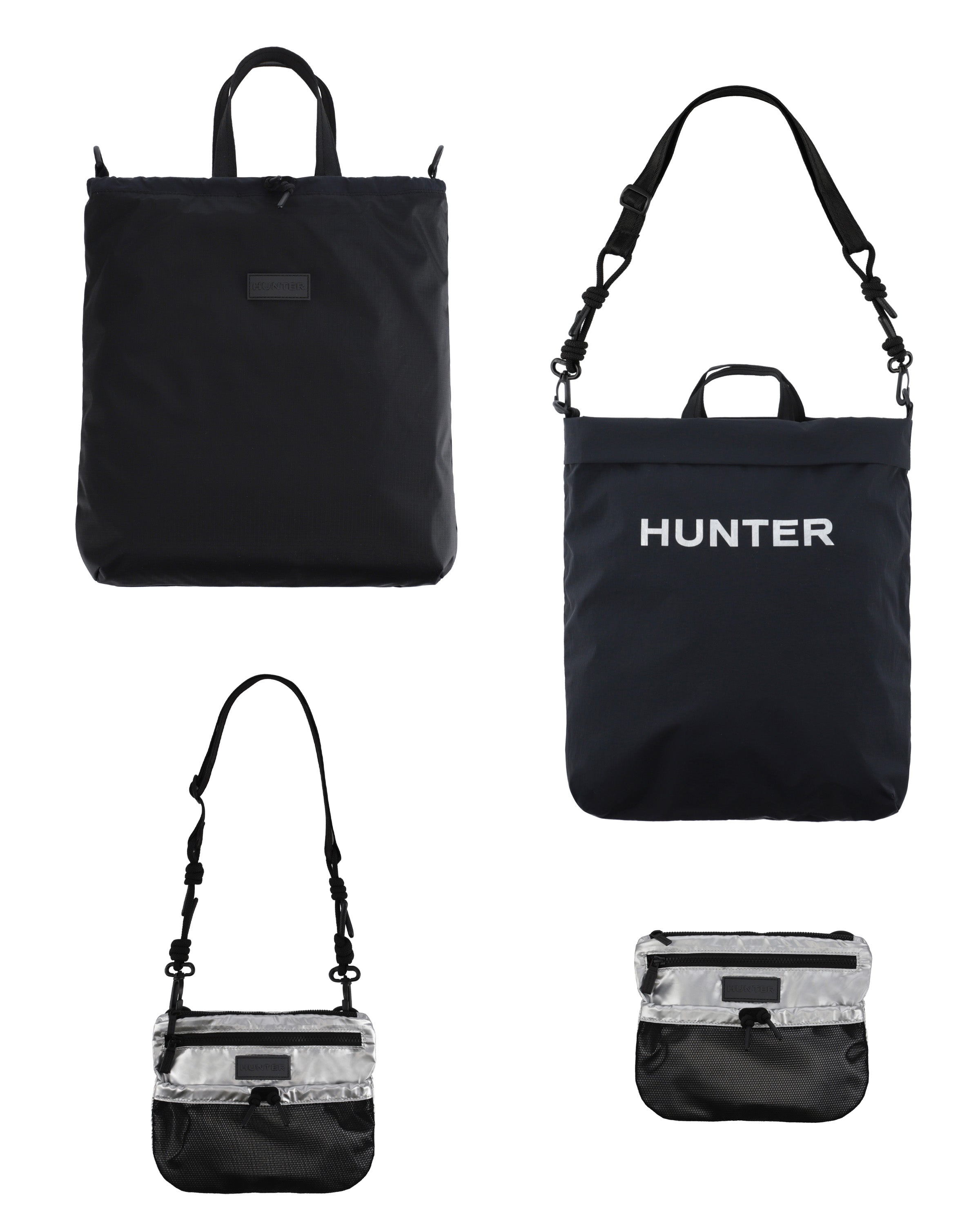 トラベル マルチファンクション パッカブル トート - ブラック / シルバー