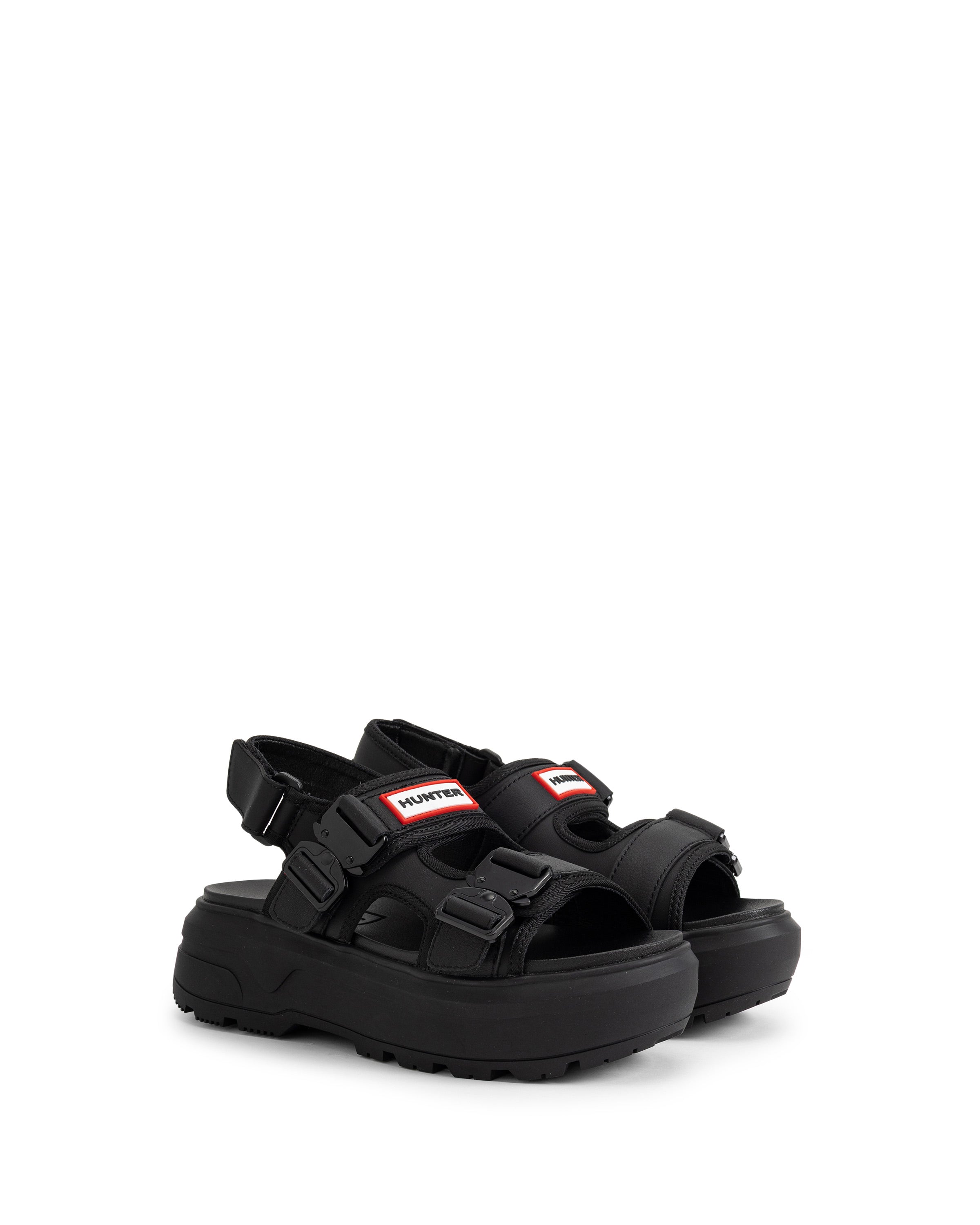 ユニセックス シティ リベル ネオ レザー バックル サンダル - ブラック