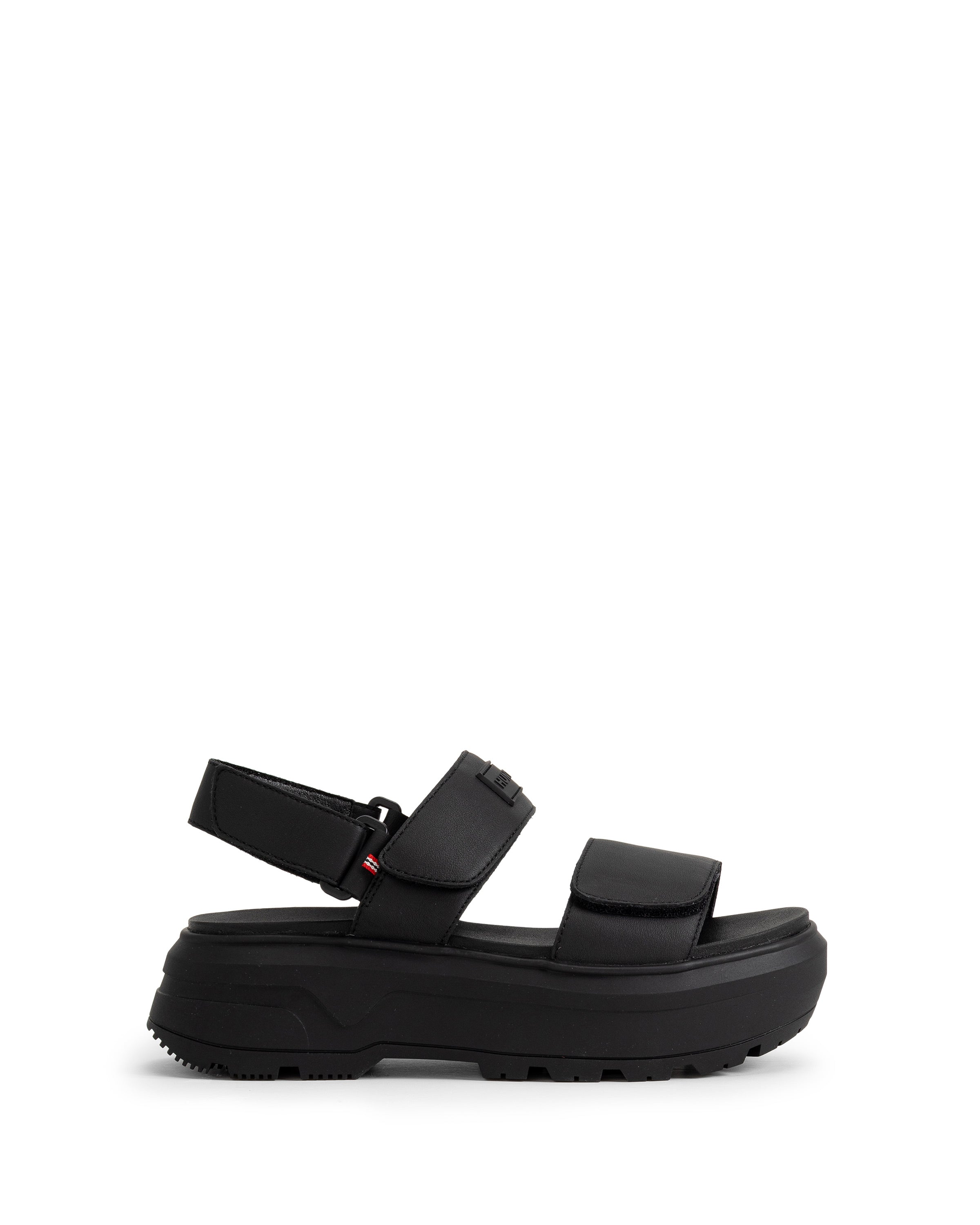 ユニセックス シティ リベル レザー ヒール ストラップ サンダル - ブラック