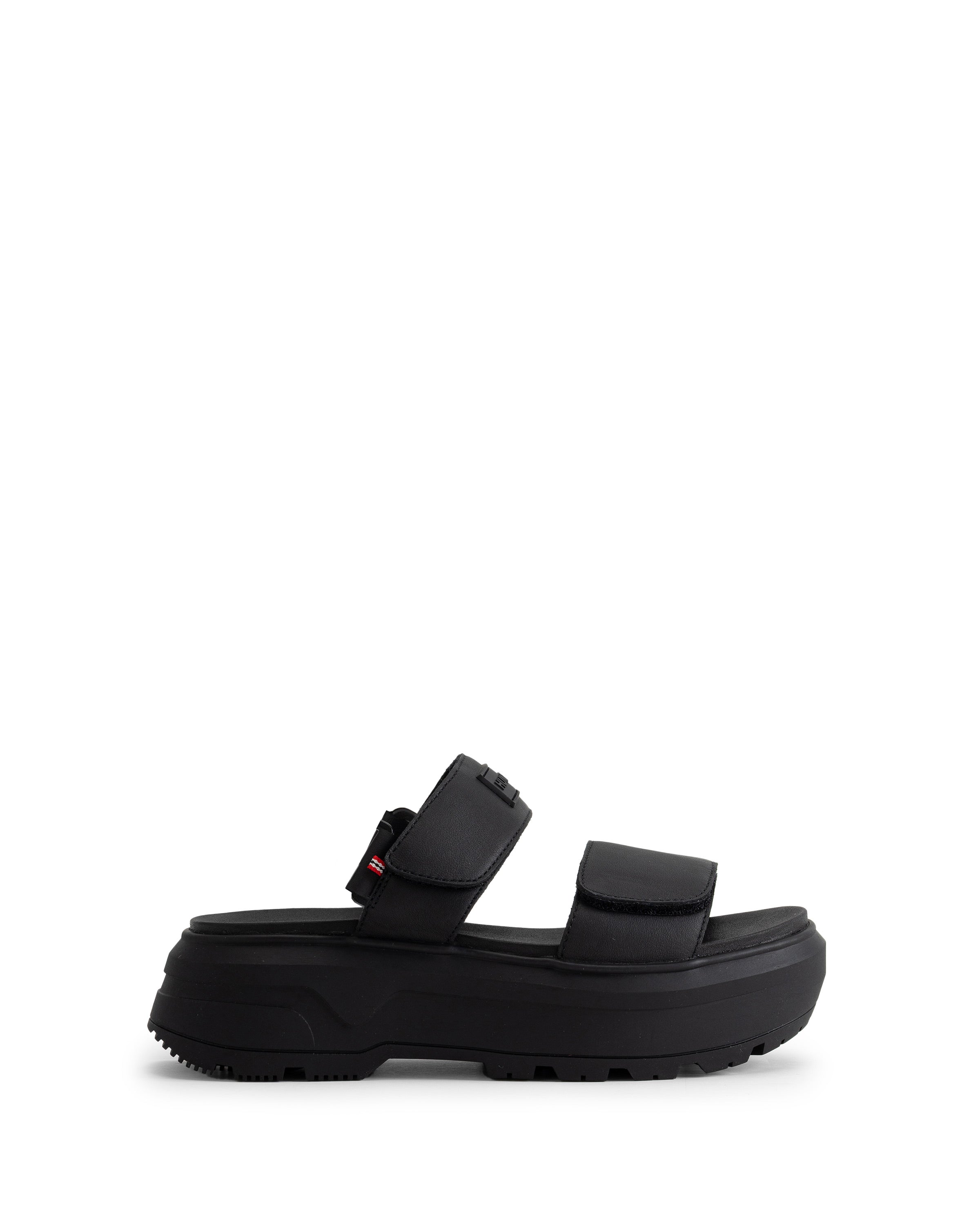 ユニセックス シティ リベル レザー ヒール ストラップ サンダル - ブラック