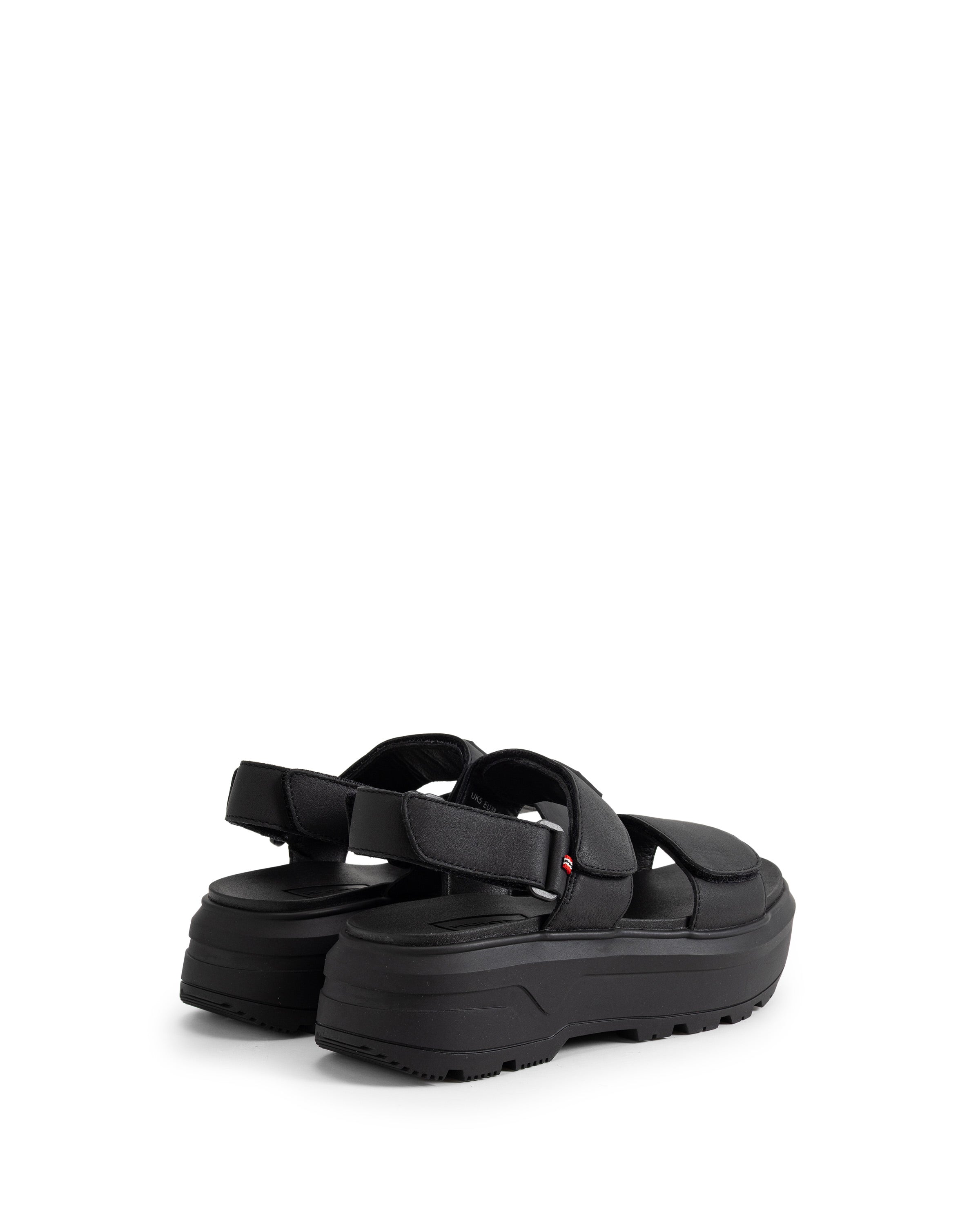 ユニセックス シティ リベル レザー ヒール ストラップ サンダル - ブラック