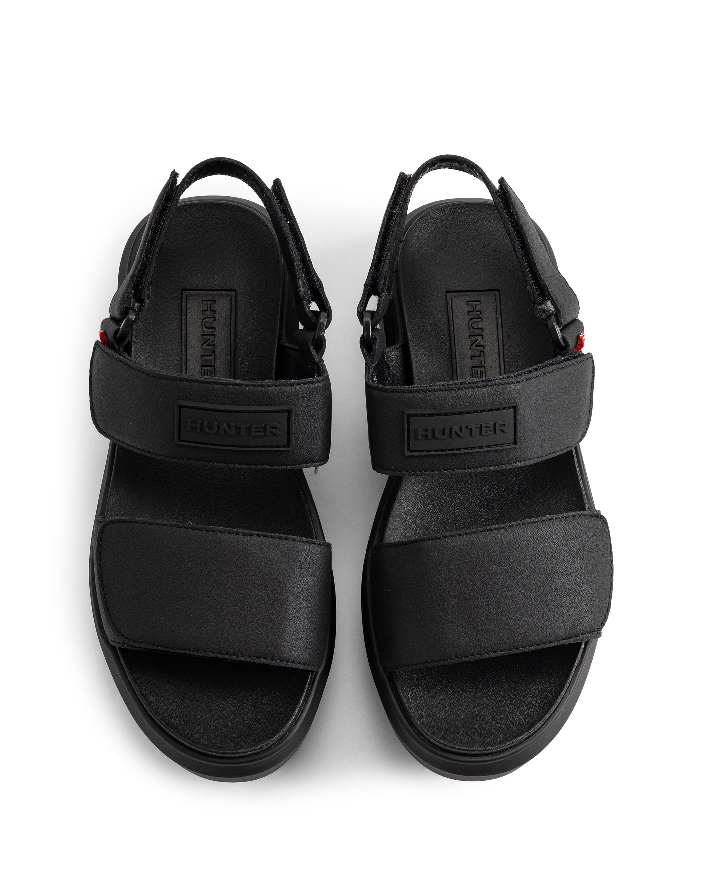 ユニセックス シティ リベル レザー ヒール ストラップ サンダル - ブラック