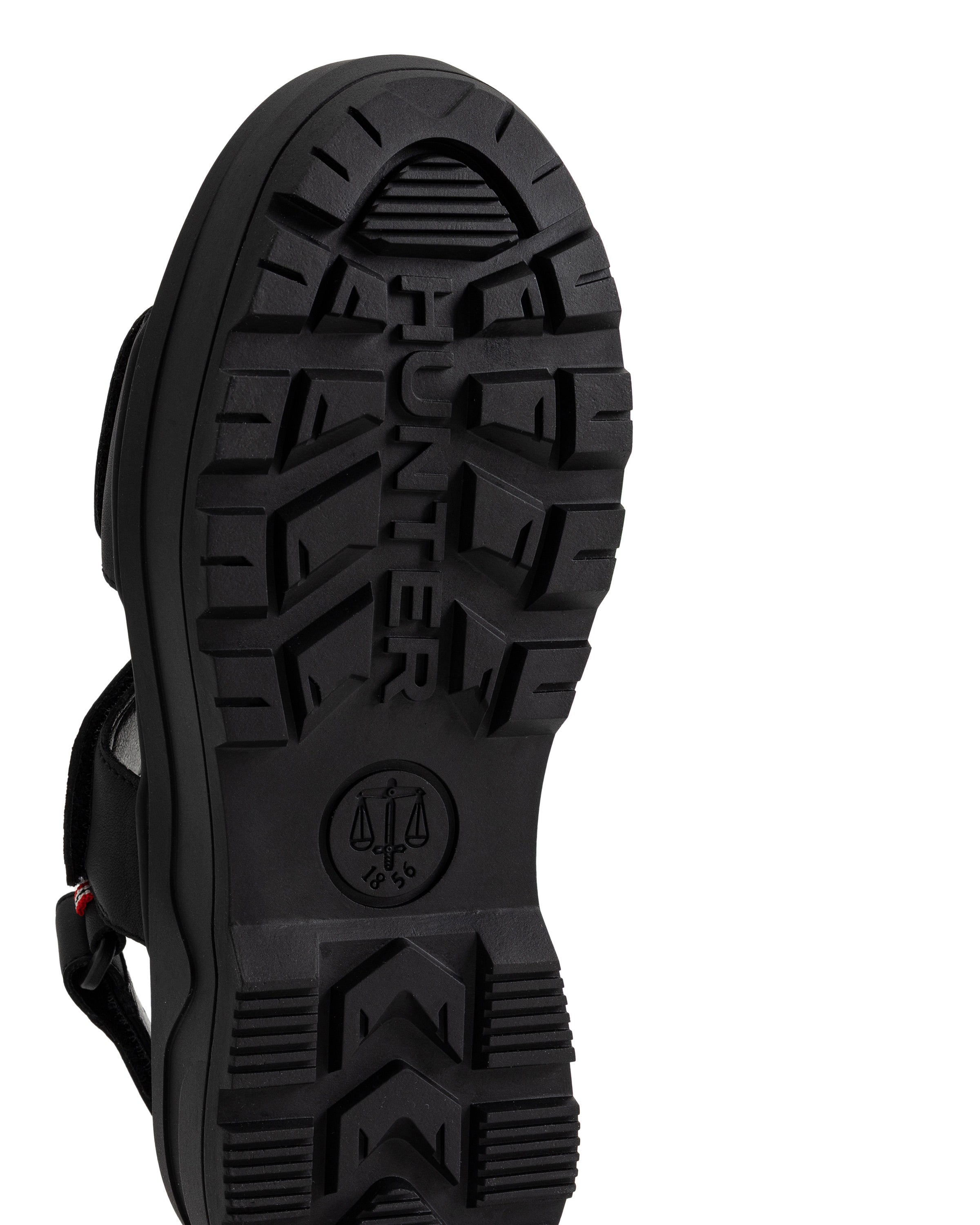 ユニセックス シティ リベル レザー ヒール ストラップ サンダル - ブラック