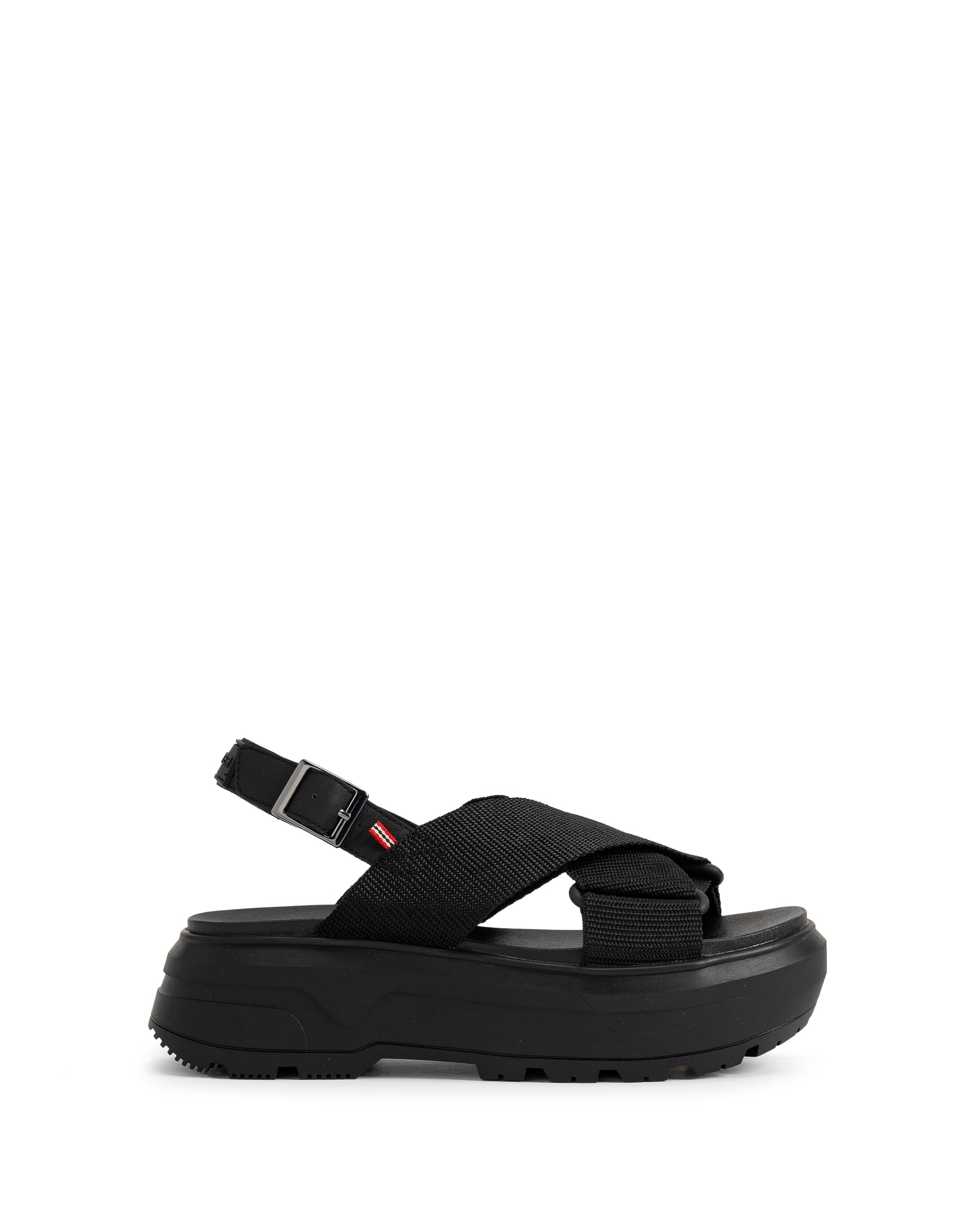 ユニセックス シティ リベル ウェビング クロスオーバー サンダル - ブラック