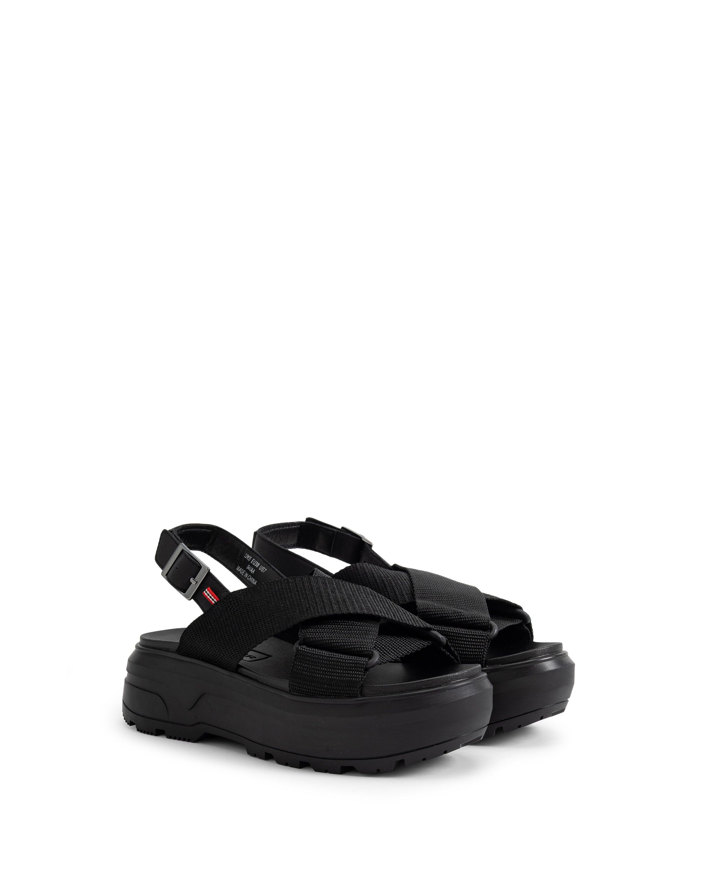 ユニセックス シティ リベル ウェビング クロスオーバー サンダル - ブラック