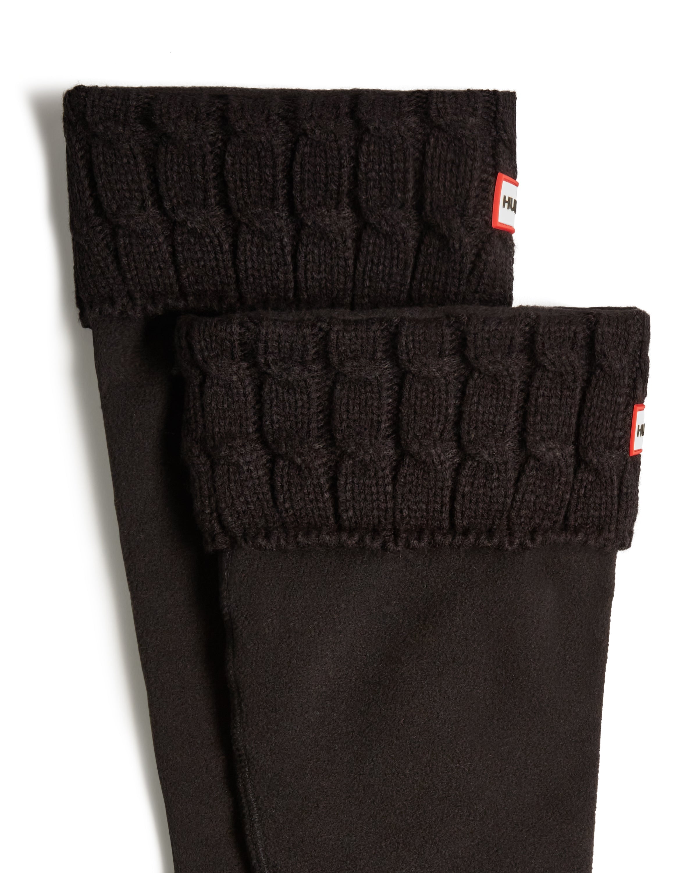 Recycled 6-Stitch Cable Cuff Tall Boot Socks - Black