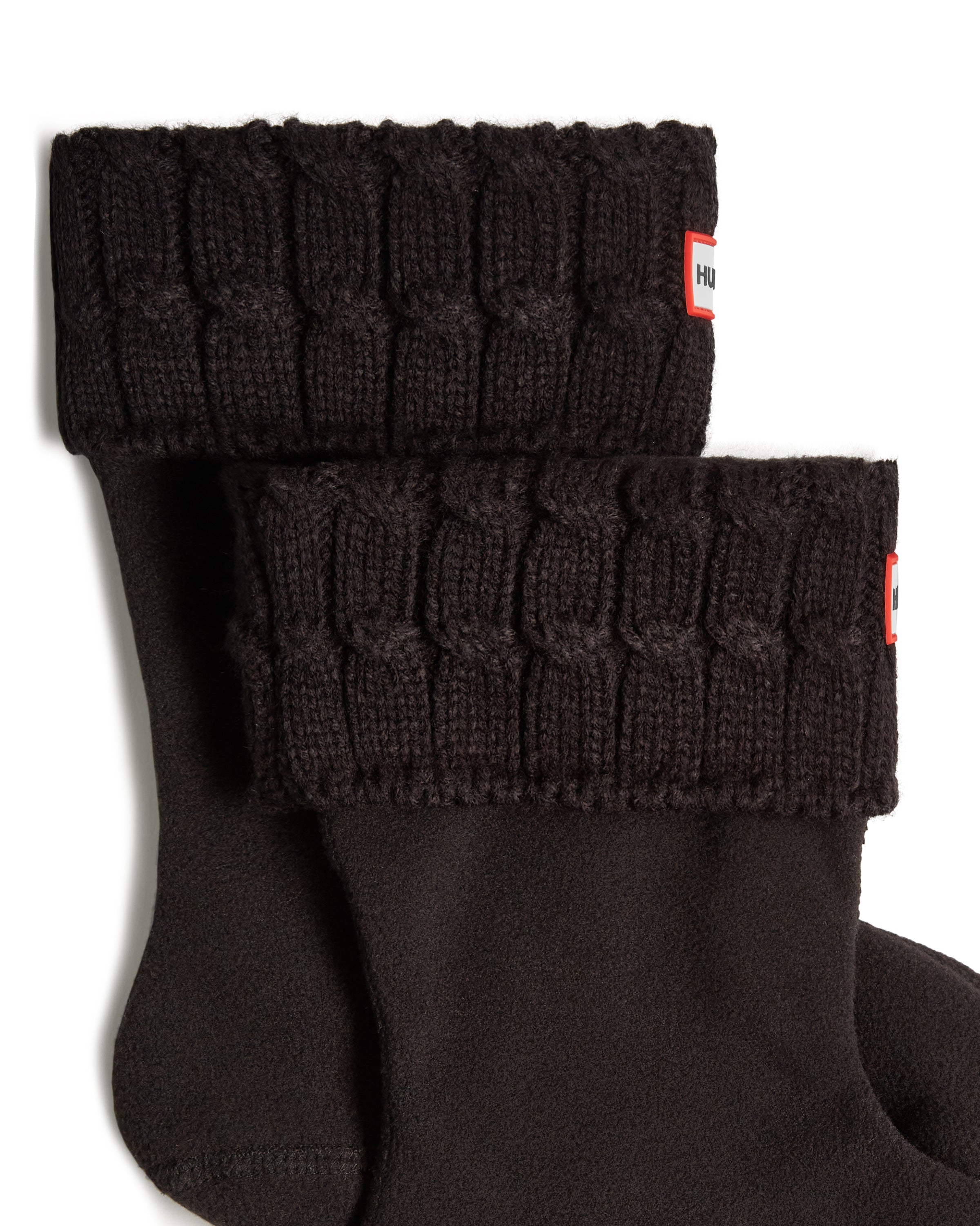 Recycled 6-Stitch Cable Cuff Short Boot Socks - Black