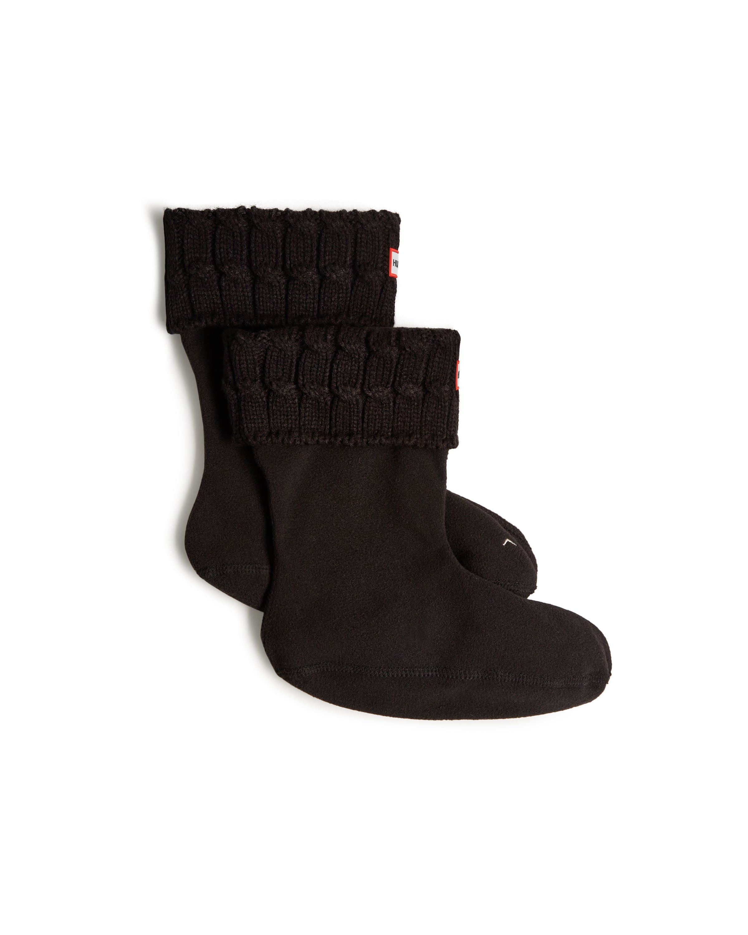Recycled 6-Stitch Cable Cuff Short Boot Socks - Black