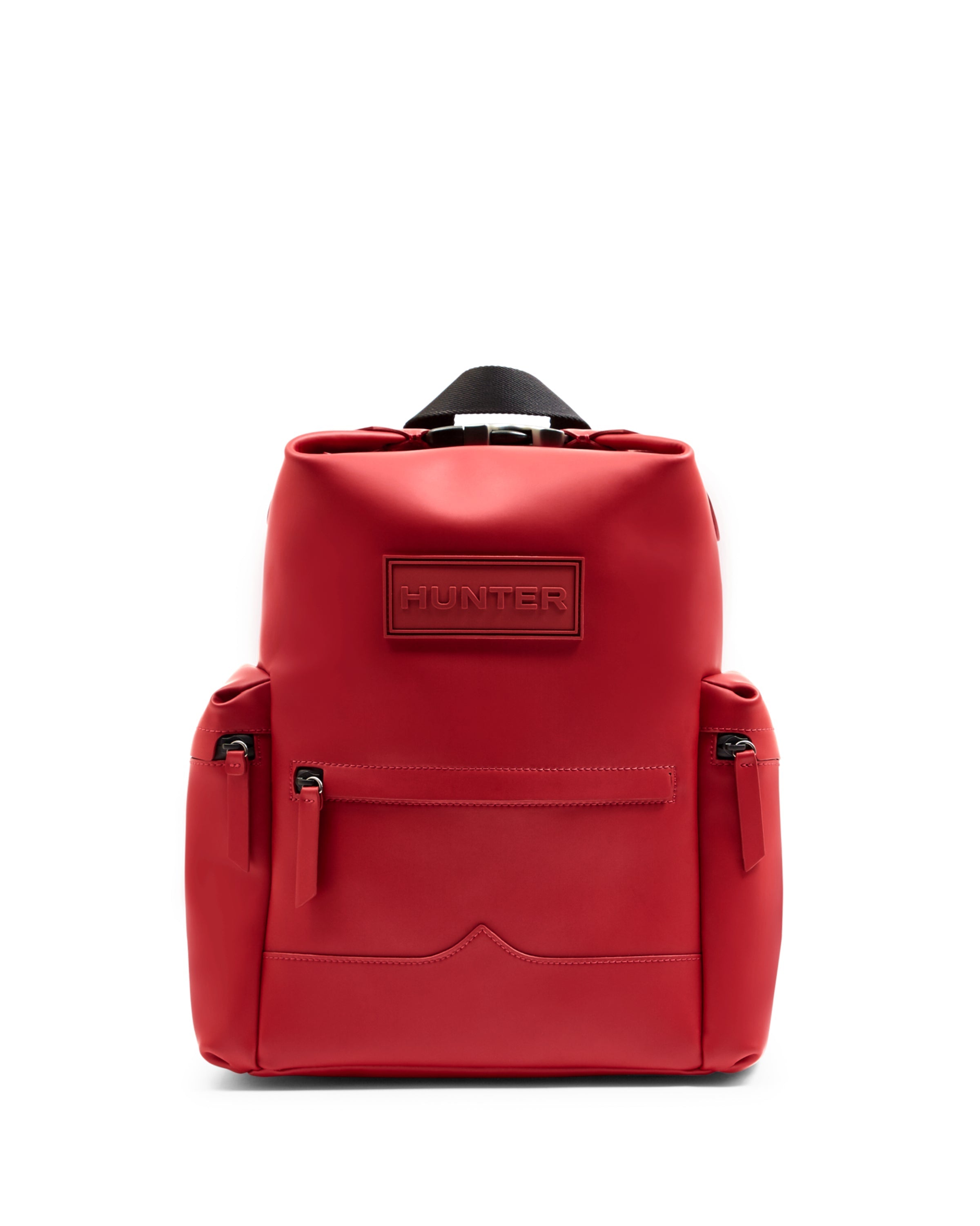 Original Medium Top Clip Backpack - Rubber Leather - Military Red