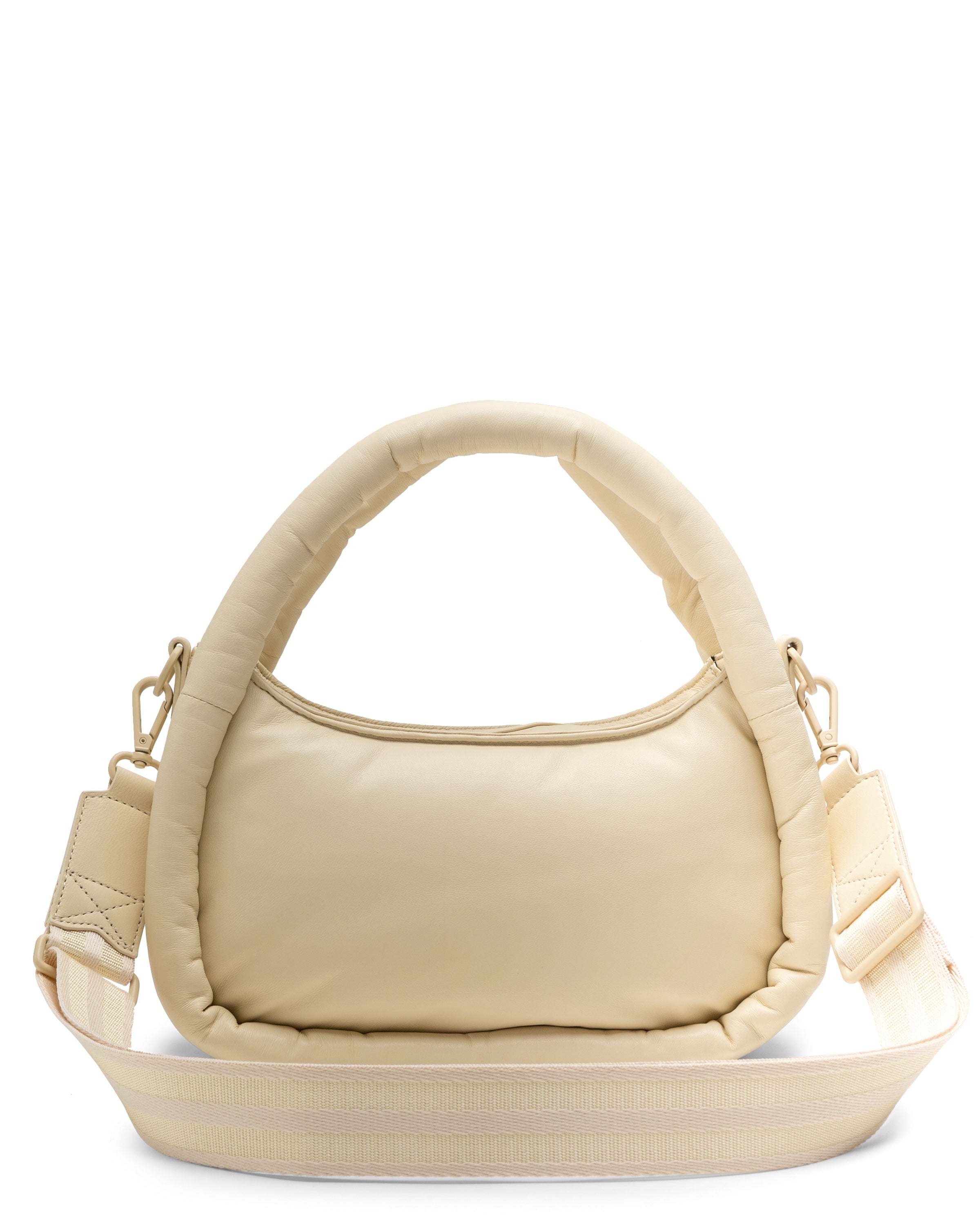 レザー フレームド ミディ ホーボー クロスボディ - キャンバスクリーム