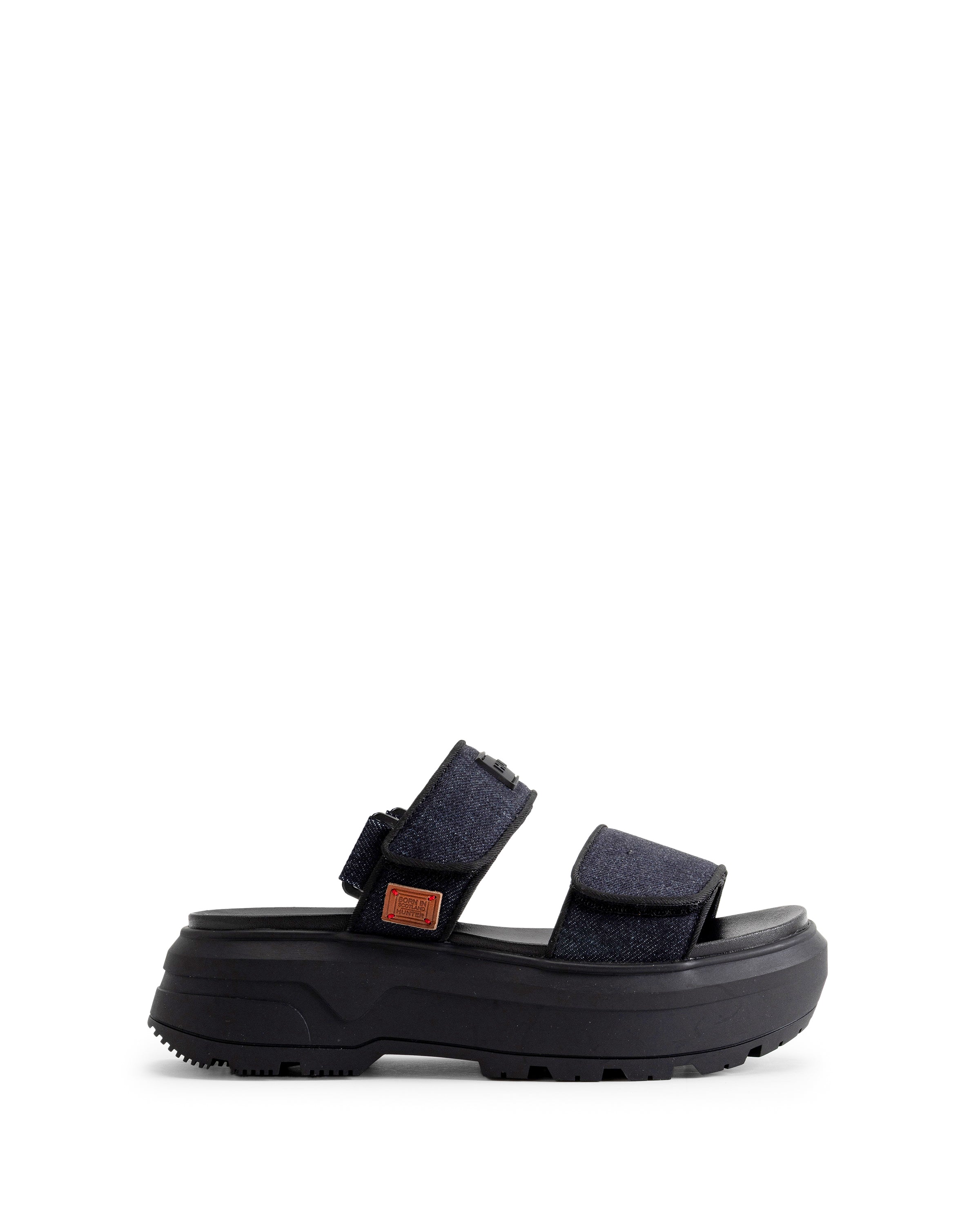 ユニセックス デニム シティ リベル ヒール ストラップ サンダル - デニム